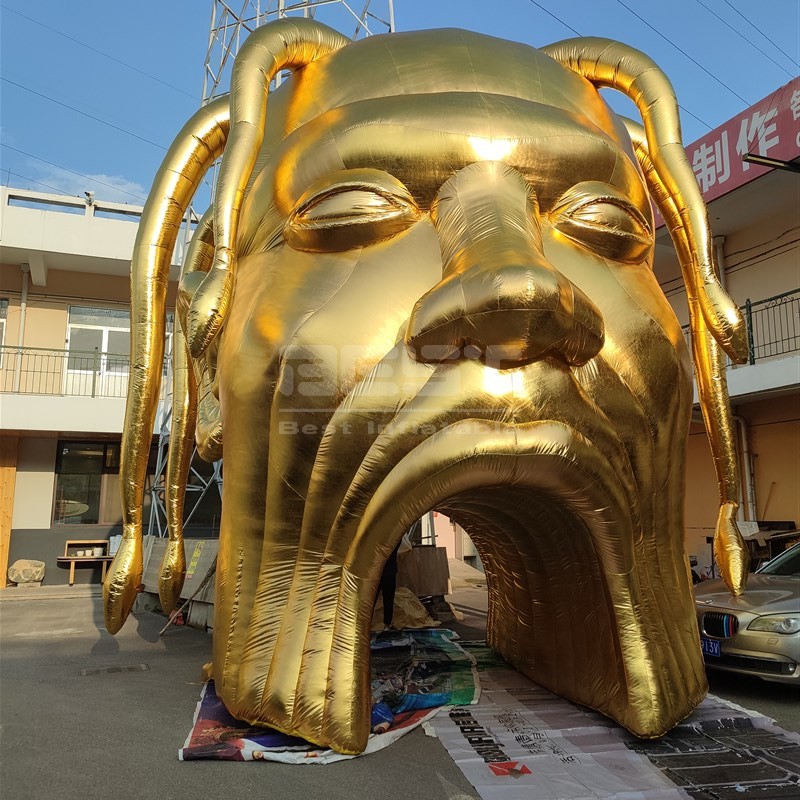 Inflatable Entrance Tunnel Gold Giant Inflatable Travis Scott Head Model Landmarks