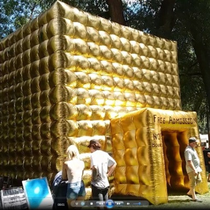Portable Gold Inflatable Cube House Portable Disco Bar Night Club Party Tent with LED Light Inflatable Nightclub Tent