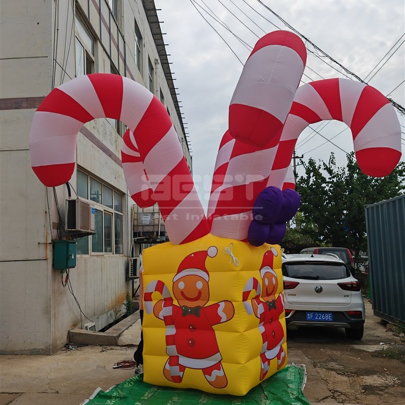 Christmas Decoration Advertising Giant Inflatable Candy Cane Gift Box Christmas Balloon