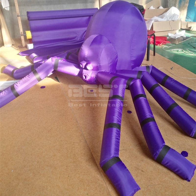 Large size purple color Halloween Inflatables Outdoor Spider with LED Light, Blow Up Yard Decoration