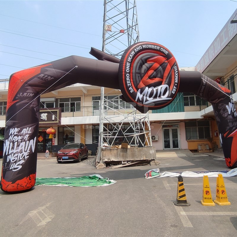 Outdoor big black tire inflatable advertising arch with custom logoed printed for promotions from China inflatable factory