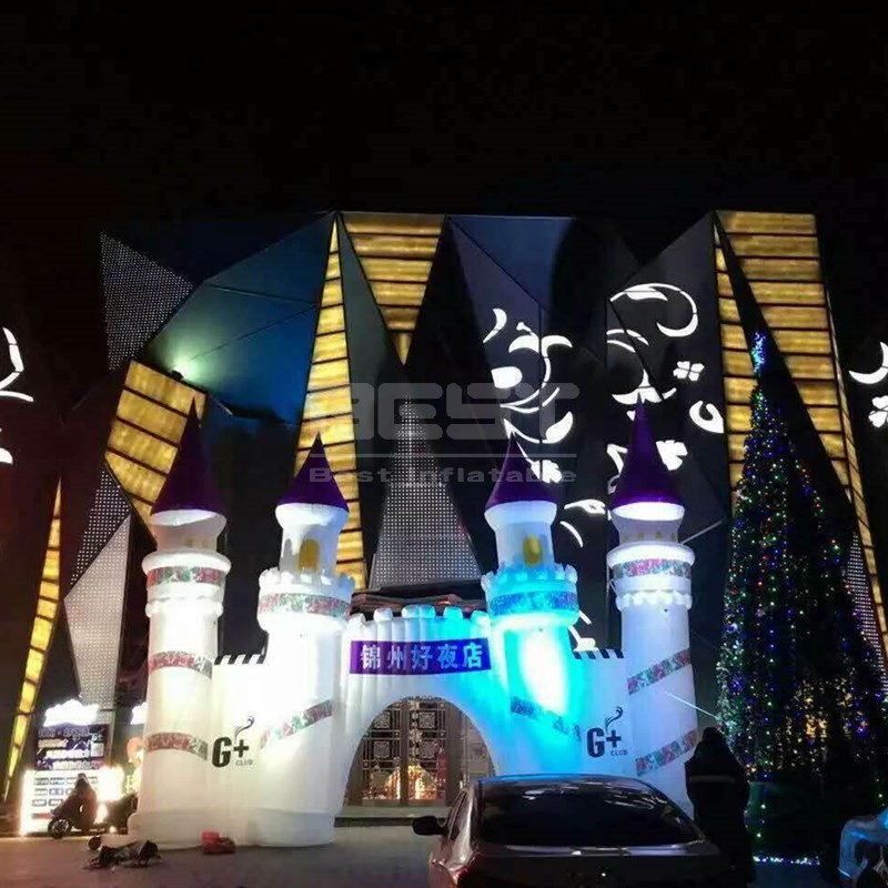 Large Outdoor Advertising Inflatable Castle Arch with Led Light Oxford Airblown Palace Building Structure for Event Balloon Display