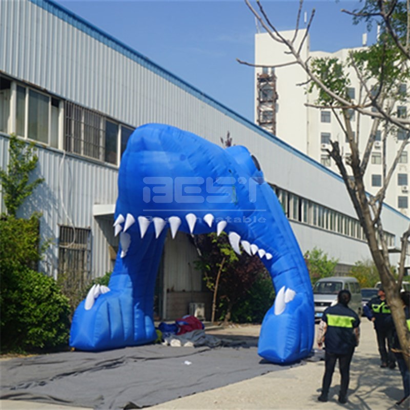 Giant Inflatable Shark Tunnel Customized Blue Shark Entrance Inflatable For Event Advertising