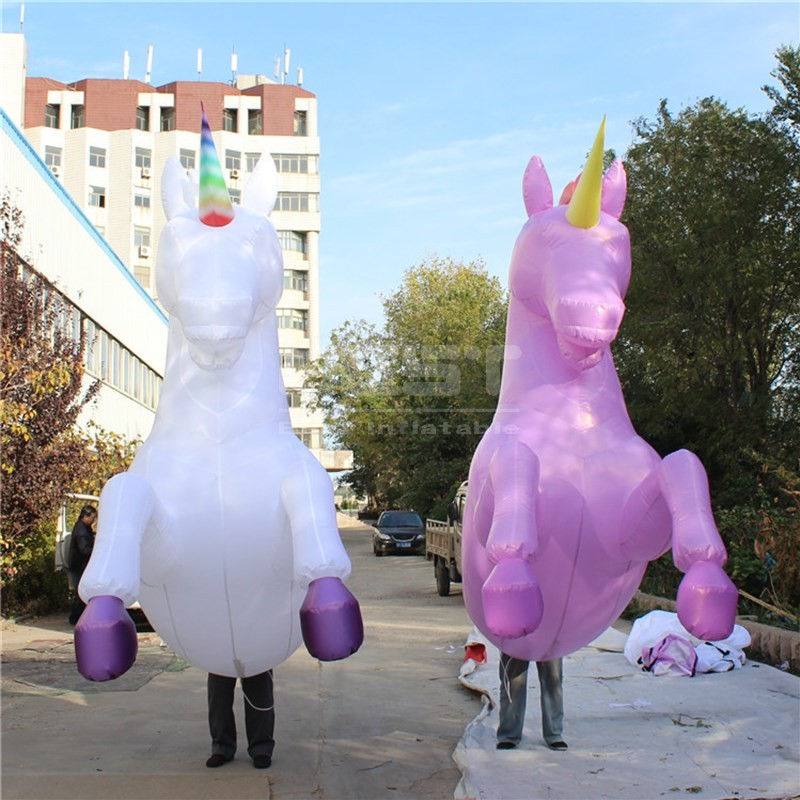 Performance walking inflatable white horse unicorn costume for parade