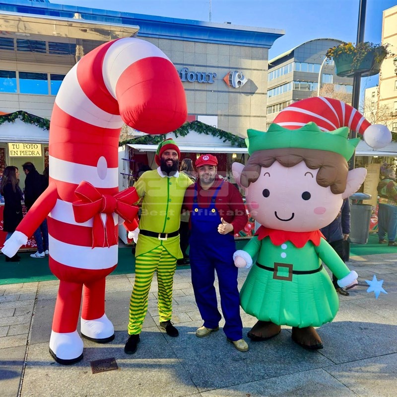 Christmas festival parade Custom inflatable Elf Santa puppet and candy costume for Christmas decoration