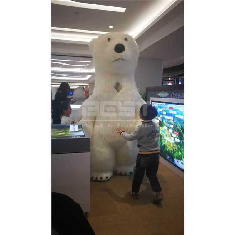 Giant Inflatable Polar Bear Costume Adult Blow Up Fur Plush Mascot Suit Animal Character Inflated Garment for Events Party
