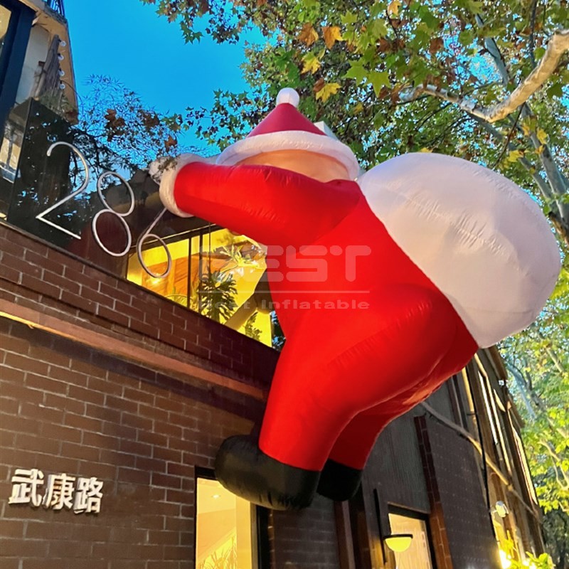 Custom Building rope giant inflatable santa claus climbing toy With Gifts custom Mall Lighting Father Santa Claus For Christmas