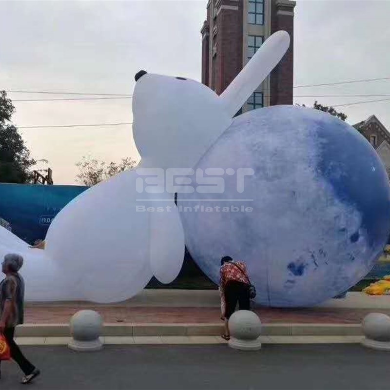 Giant LED color changing inflatable white rabbit moon for event
