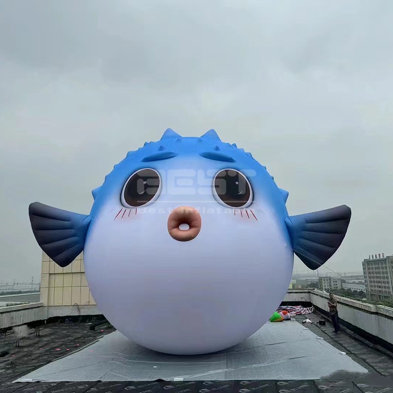 Giant Inflatable Cartoon Pufferfish Sculpture Inflatable Puffer Fish Animal Marine Life Sculpture Artwork Advertising Decoration