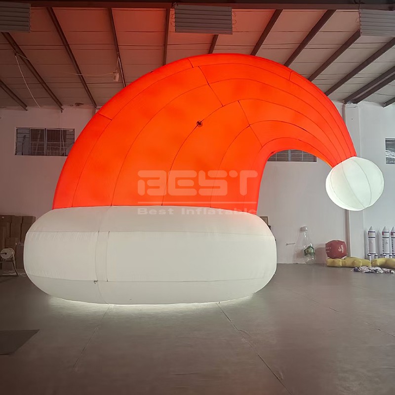 Customized outdoor building Christmas decoration Santa Claus funny custom inflatable giant santa christmas hats with lights