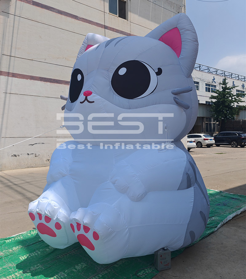 10ft Cute Inflatable Grey Cat for Outdoor Inflatable Toys Grey Colorful Inflatable Decorations for Garden